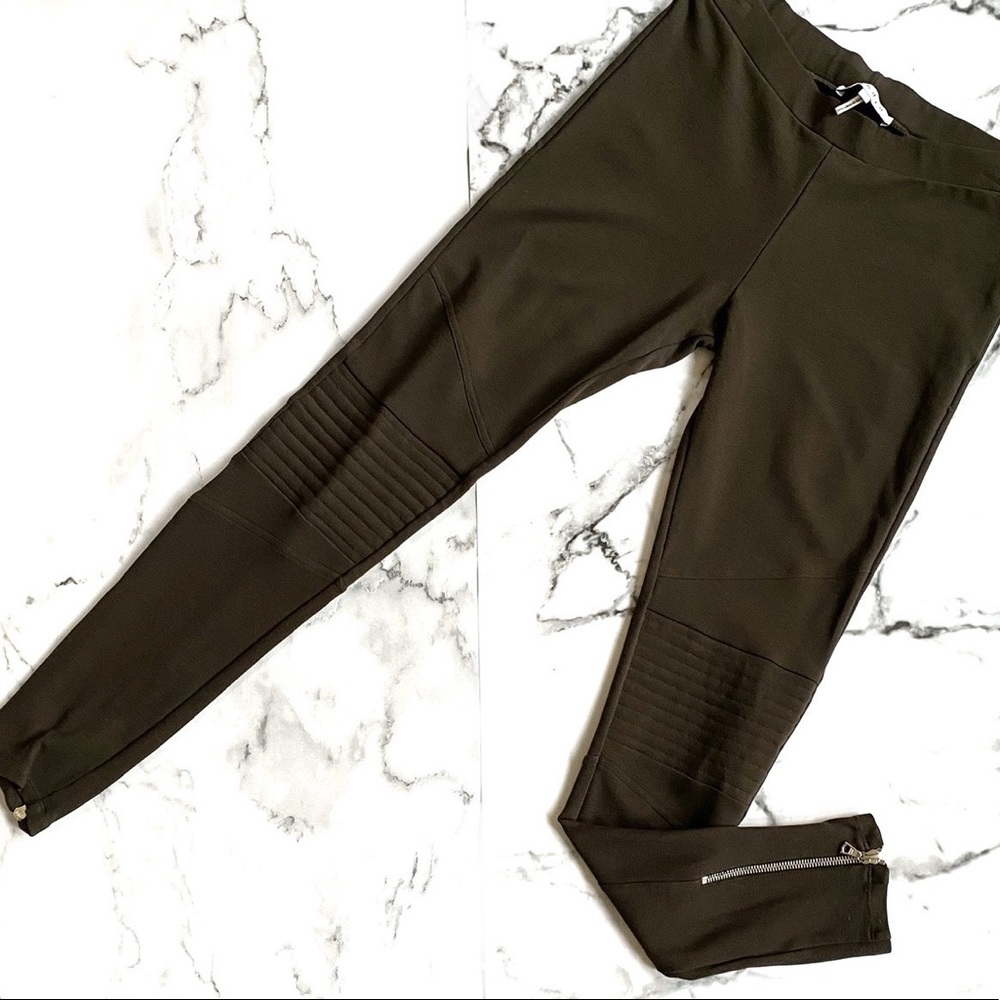 Sandro Ankle Zip Olive Green Leggings - Picture 2 of 8